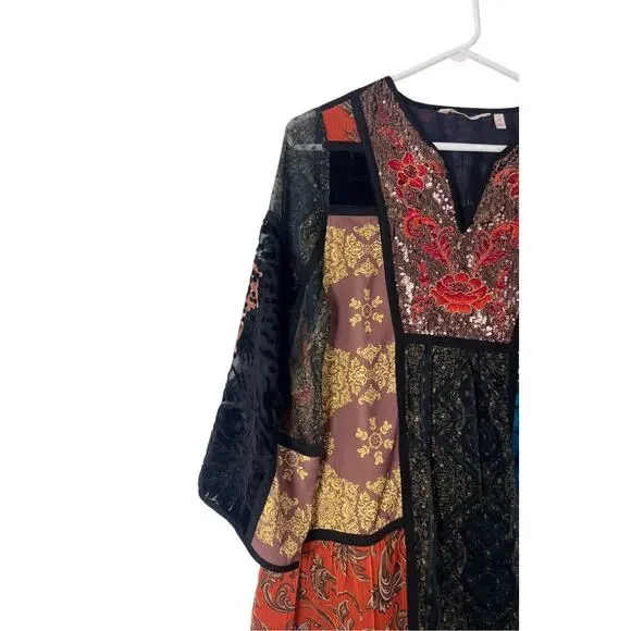 Soft Surroundings Adassa Burnout Velvet Tunic Mini Dress Patchwork Sequin Boho - Picture 8 of 10